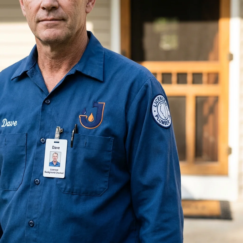 Licensed plumber showing ID badge in Frankston, TX