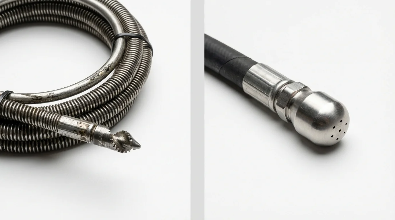 Drain snake cable and hydro jetting nozzle used for drain cleaning in Frankston, TX