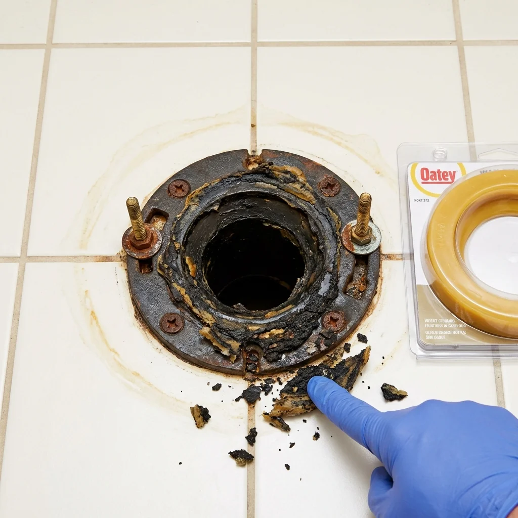 Failed wax ring showing water seepage at the base of a toilet in a Frankston, TX home