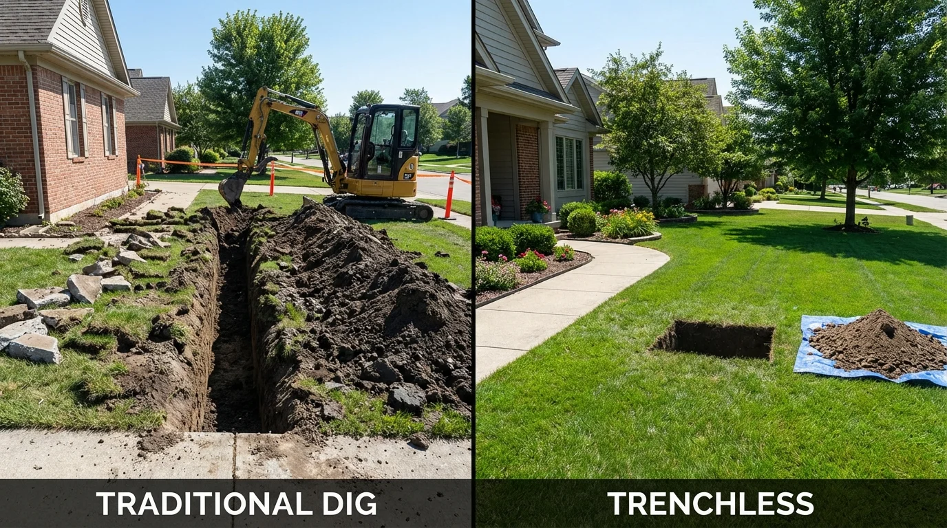 Trenchless sewer repair with minimal yard damage versus traditional excavation in Frankston, TX